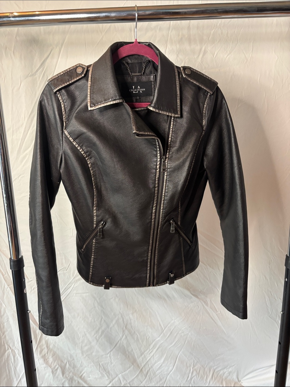 Black & Gray Faux Leather Jacket